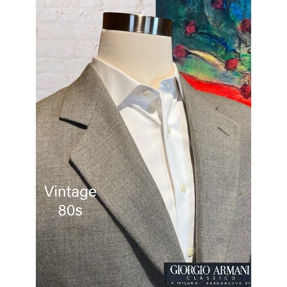 Vintage 80's Giorgio Armani Classico 42R Beige Gray Nailhead Sport Coat Blazer - Picture 3 of 15